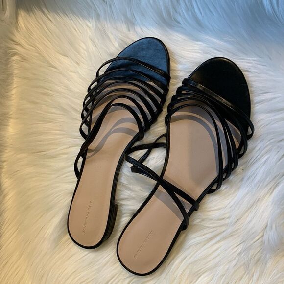 Something Navy Black Leather Abby Slides - Picture 3 of 5